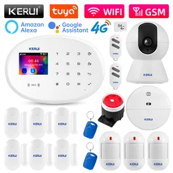 KERUI Alarm System 4G/2G WiFi GSM Home Alarms Kit Motion Detector Door Sensor Tuya Smart APP Remote Control Security Protection
