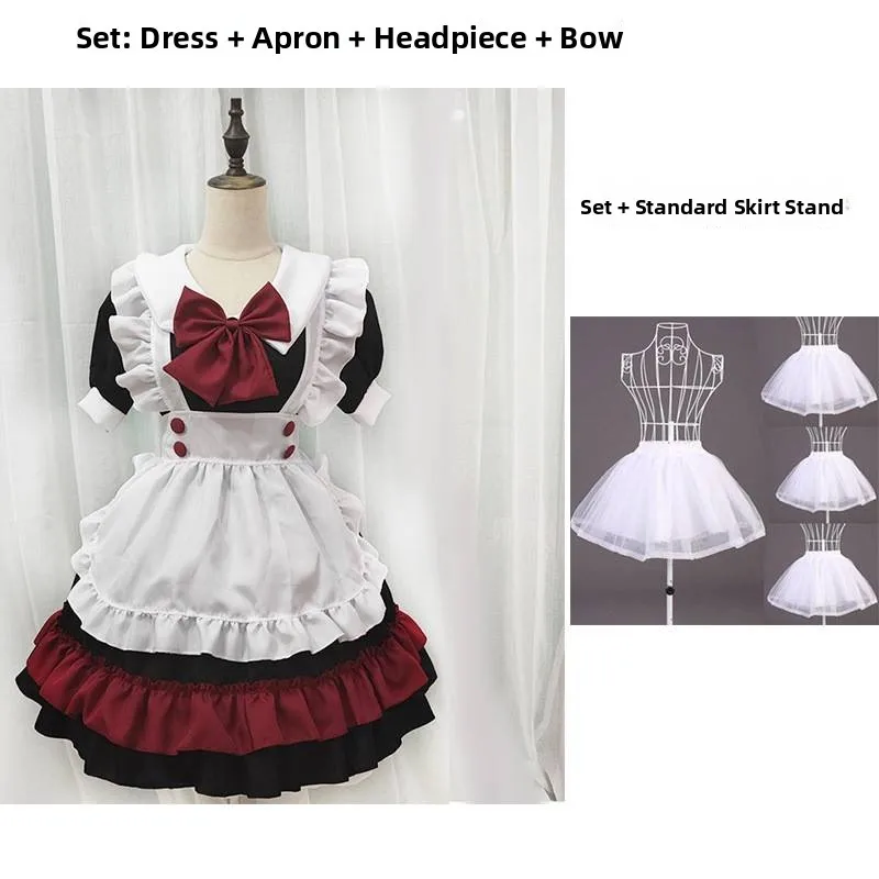 Disfraz de Cosplay de Lolita Estilo Gótico para loween, Disfraz de sa, Demonio, Sirvienta, Rojo y Ne, para Festi...