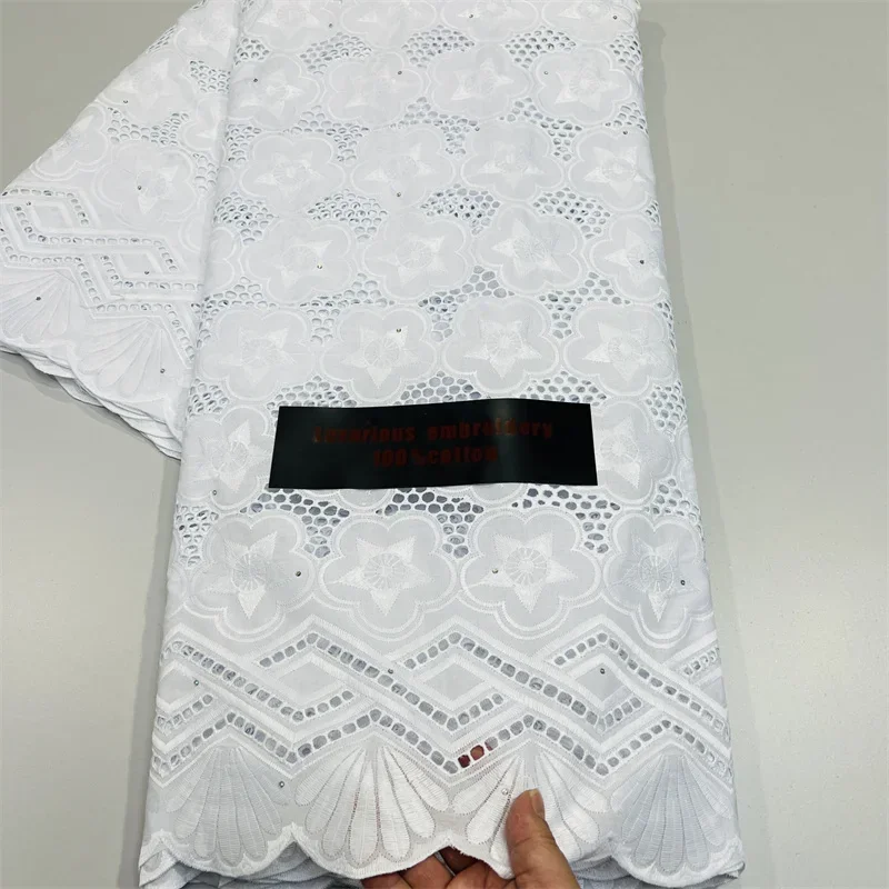 Pure White Swiss Lace Fabric, Dry Lace Embroidery, African 100% Cotton Fabrics, Swiss Voile, Dubai Style, 12L2050801, 5 Yard