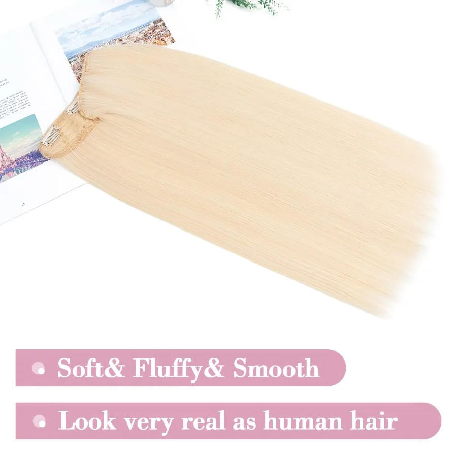 وصلات شعر قطعة واحدة على شكل US مع 5 مشابك للنساء 18 بوصة Balayage شقراء اصطناعية طويلة مستقيمة قطع شعر كاملة الرأس C #4