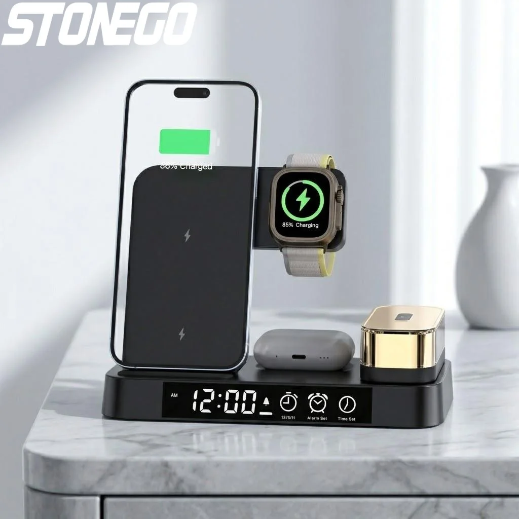 

Беспроводное зарядное устройство 30 Вт для iPhone 15 14 13 12 11 Pro Max, складная подставка для телефона с RGB-подсветкой для Samsung, AirPods, Apple Watch