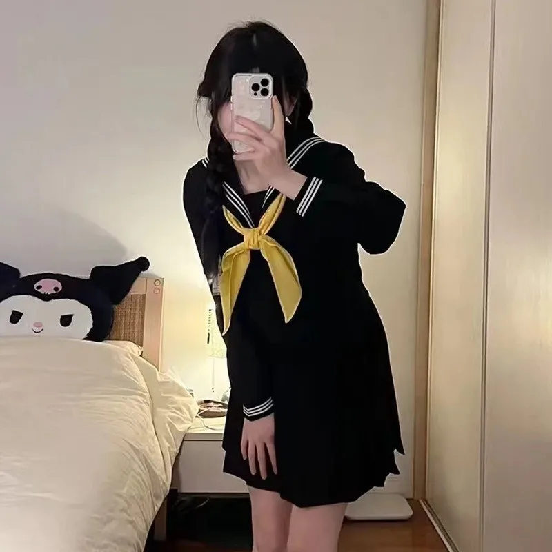 

Uniform skirt basic black three Japanese intermediate service school sailor suit set