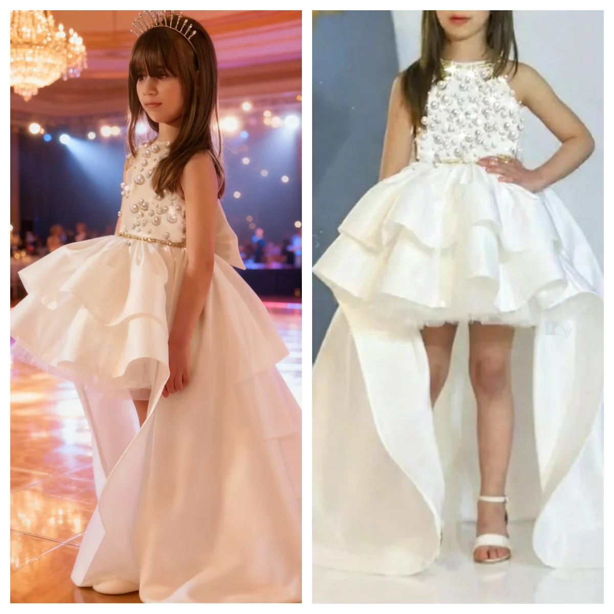 

Beading Luxury Applique O Neck Sleeveless Flower Girl Dress Mini Length Sweep Train First Communion Gown Customized
