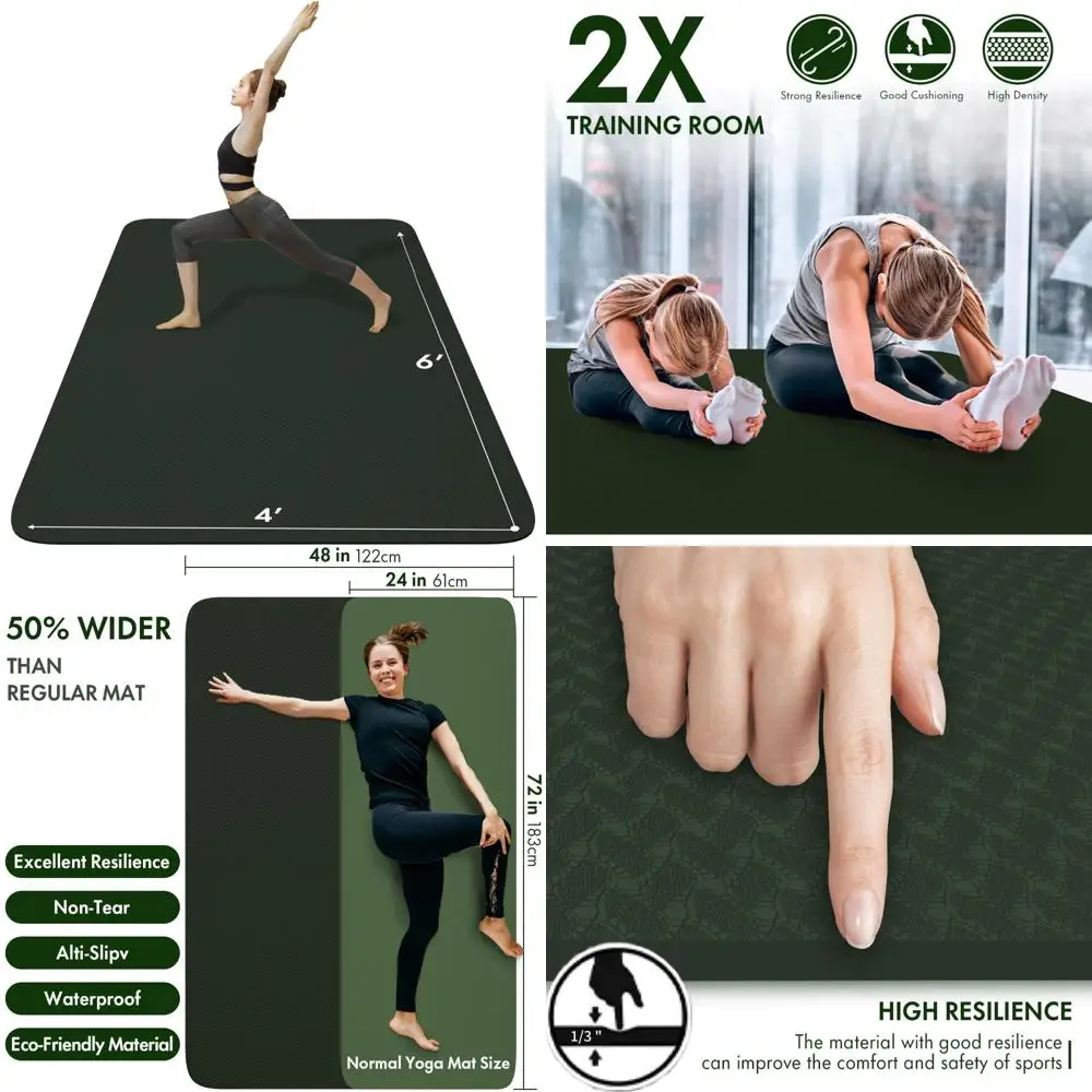 

Extra Wide 6' x 4' Large Exercise and Yoga Mat - 183cm x 122cm Home Fitness Mat for Enhanced Stability