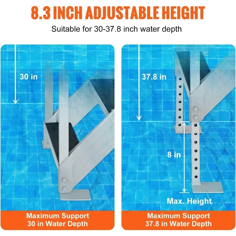 VEVOR Dock Stairs 4 Steps, 500lbs Load Pool Steps, Adjustable Height Aluminum Dock Ladders, Pontoon Boat Ladder