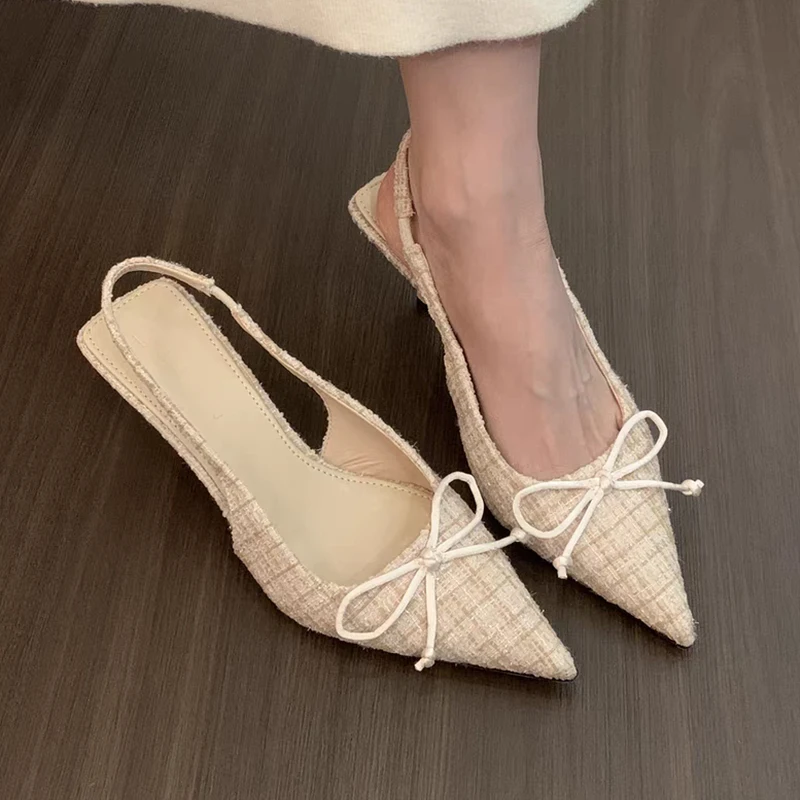 

Bow Pointed Toe Sandals Women High Heels Shoes 2025 Fashion Pumps Slippers Elegant Flip Flops Summer Trend Mujer De Zapatillas