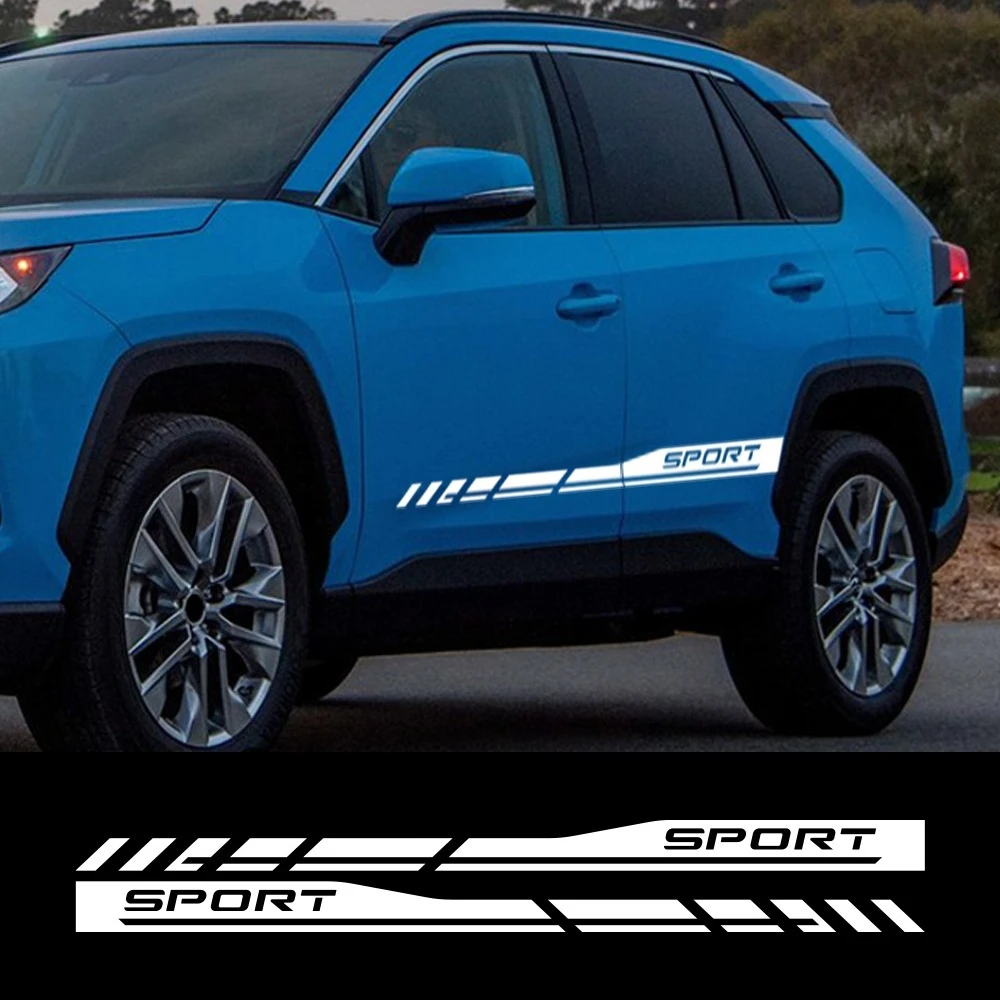 2PCS Car Door Side Skirts Stickers Sport Car Vinyl Decals Self-adhesive Car Body Decoration Sticker Accessories For Toyota RAV4