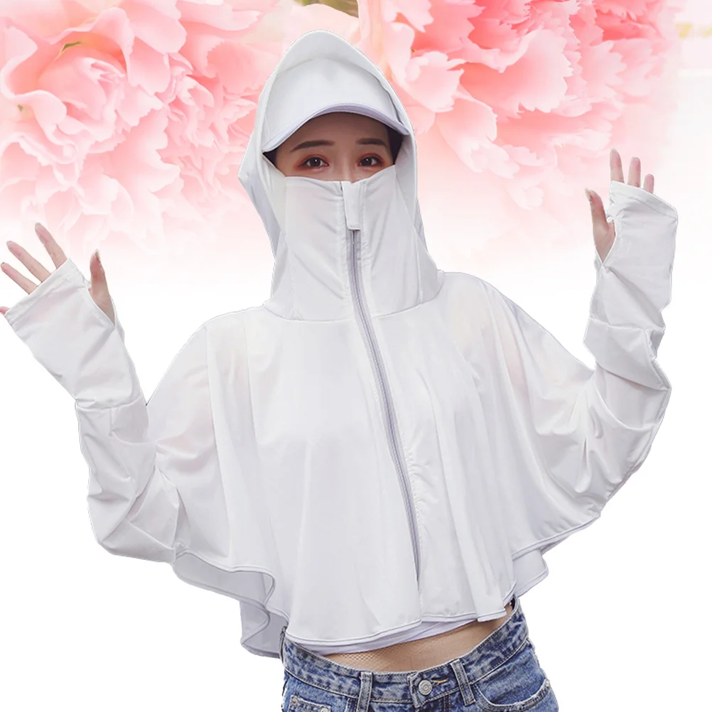 عباءة نسائية واقية من الشمس بيضاء صيفية بغطاء للرأس وسحاب واقي من الشمس لركوب الدراجات وحماية من الشمس ملابس للحماية من الأشعة فوق البنفسجية #2