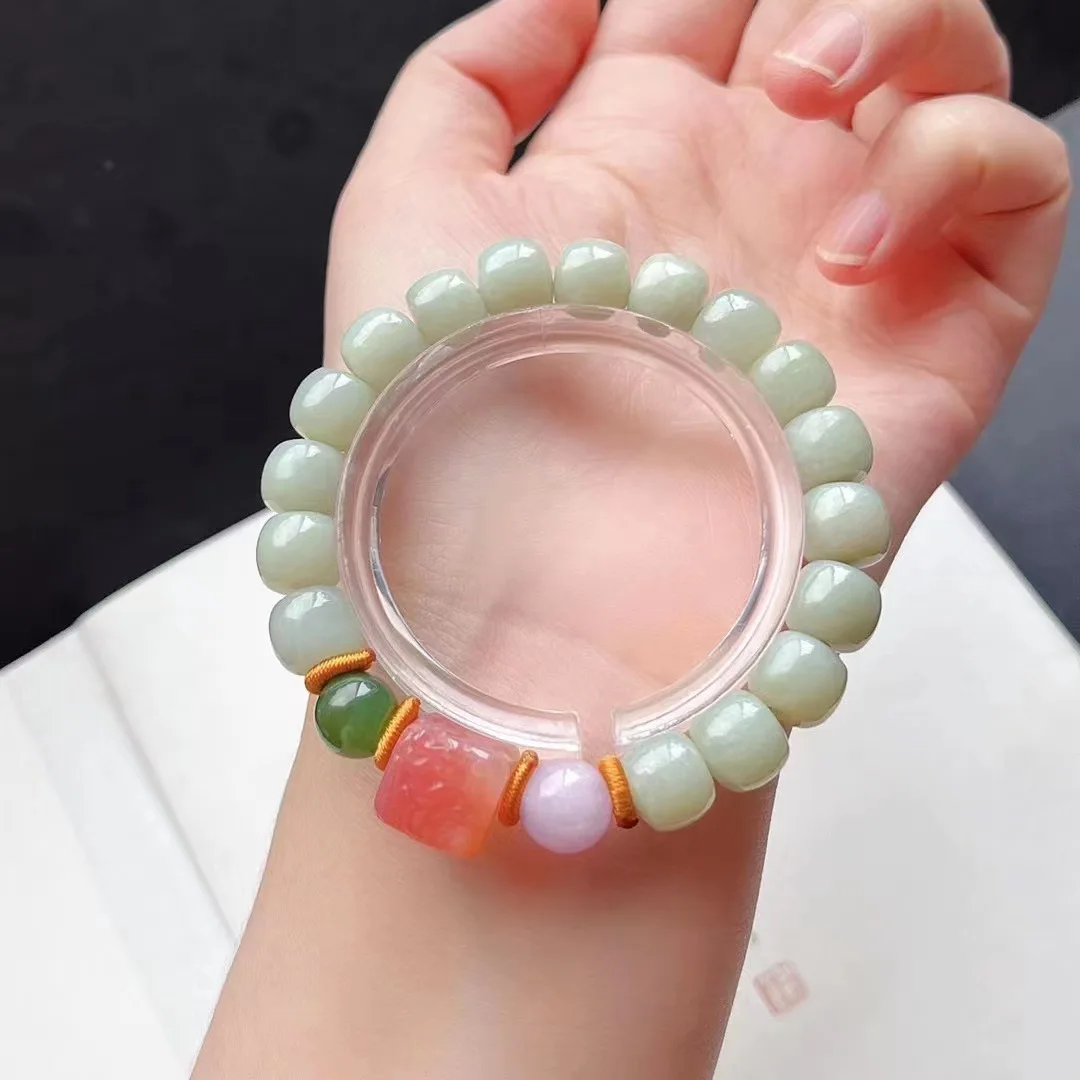 

Natural Hotan Jade Old style Bead Bracelet Women's Small Group Retro Simple Jade Hand String Agate Multicolor Bracelet