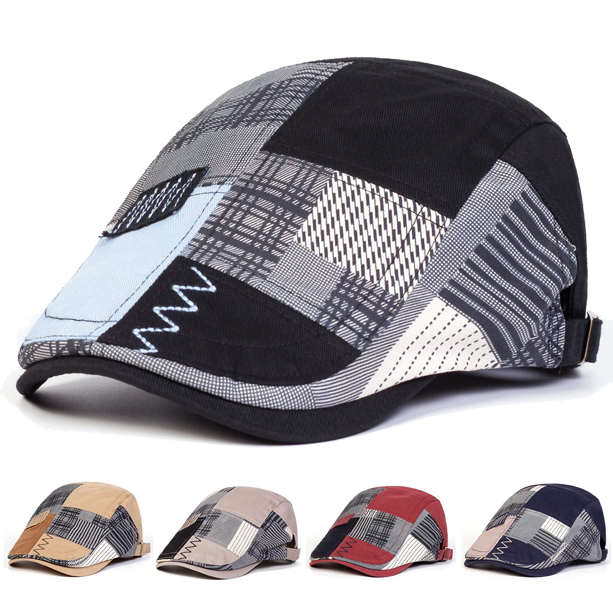 Unisex Colorful Fabric Splicing Newsboy Caps British Painters Hats Spring Autumn Octagonal Cap Hip Hop Berets Hat