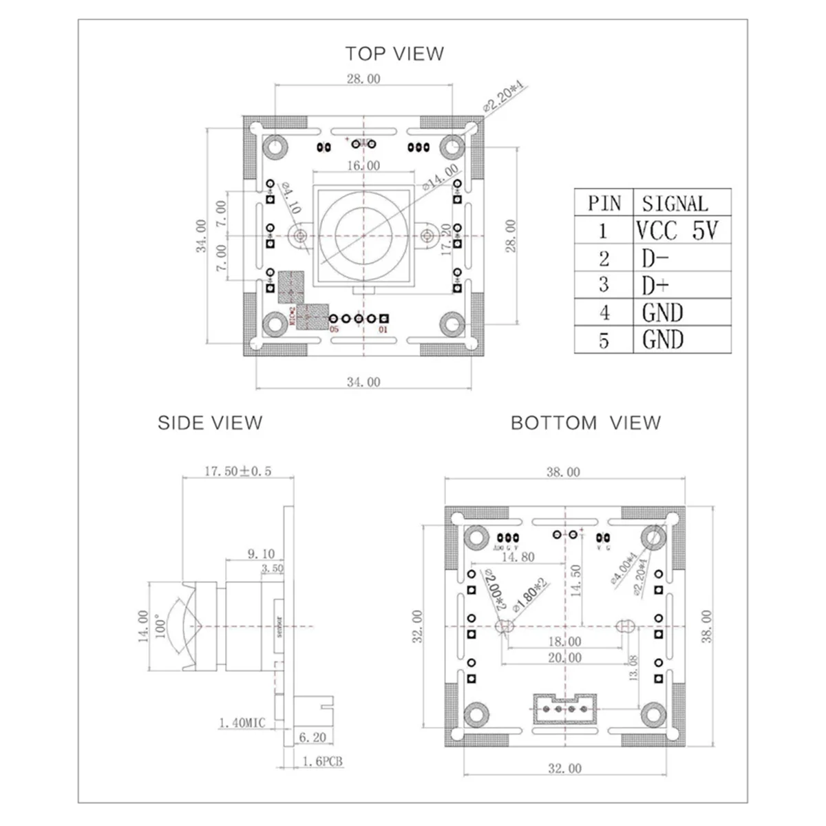 3Pcs Ov2710 100 Degree Camera Module for Autodarts Scoring System,Camera Module,with 2m Cable