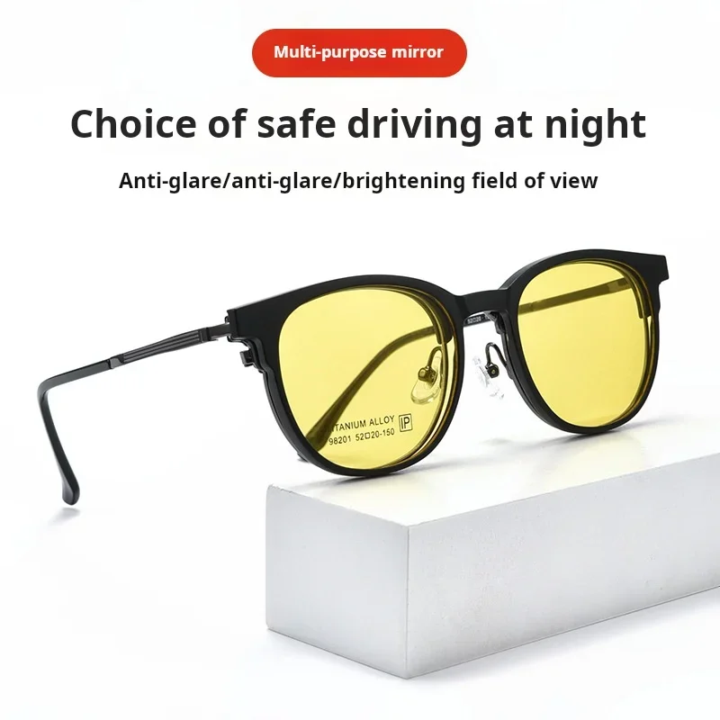 KIZN ريترو مستدير مستقطب مغناطيسي للرجال والنساء كليب على نظارات UV400 التيتانيوم النظارات الطبية البصرية الإطار 201X