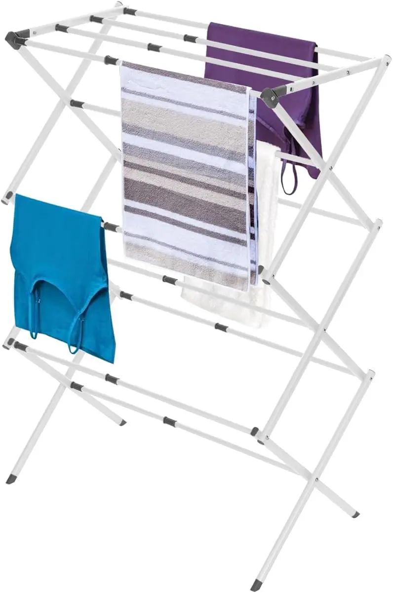 

3-Tier Expandable Foldable Laundry Drying Rack, Space Saving Heavy Duty Metal Clothes Air Dryer (White)