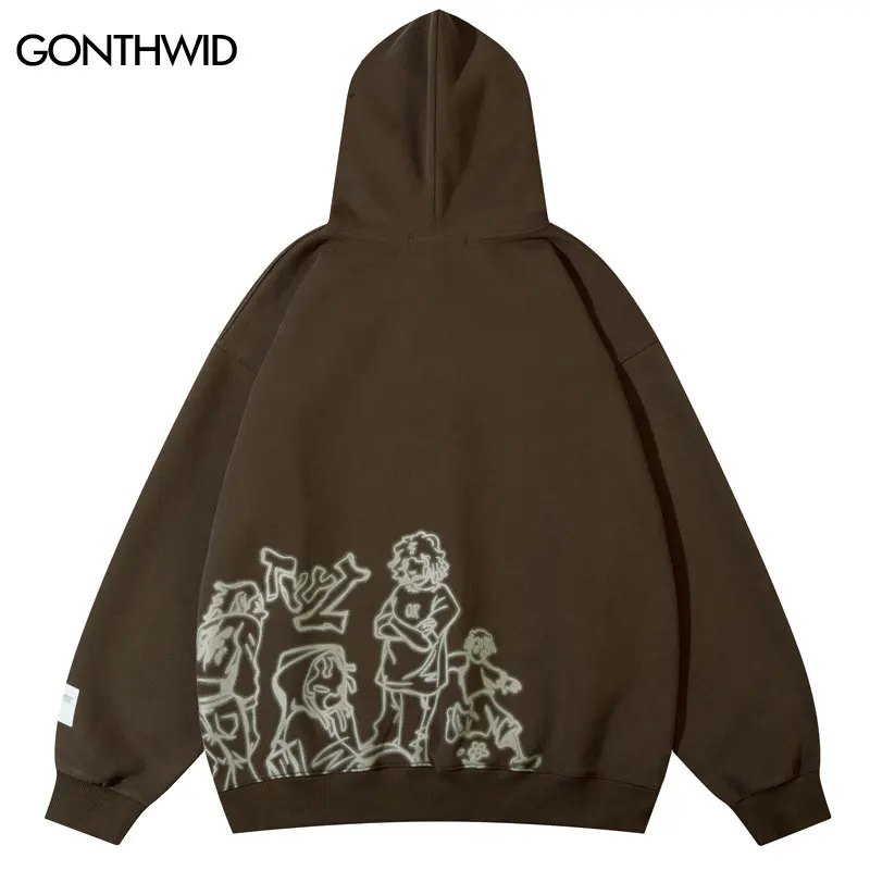 2023 Men Streetwear Pink Hoodie Sweatshirt Funny Cartoon Graphic Hoodie Autumn Harajuku Anime Hooded Pullover Hip Hop Hipster