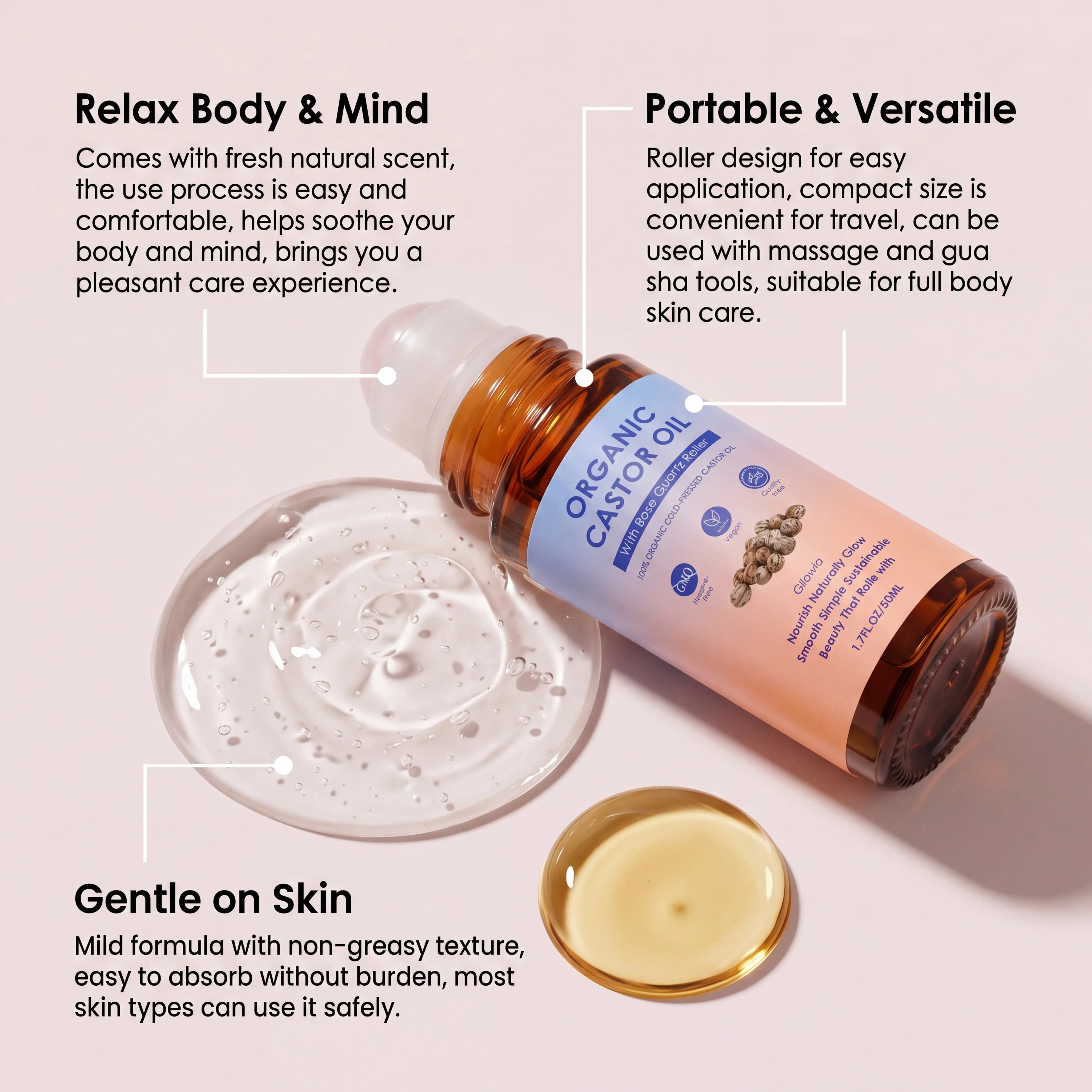 유기농 캐스터 오일 로즈 쿼츠 롤러볼, 100% 순수  - Castor Oil Cold Press 리뷰 및 가격