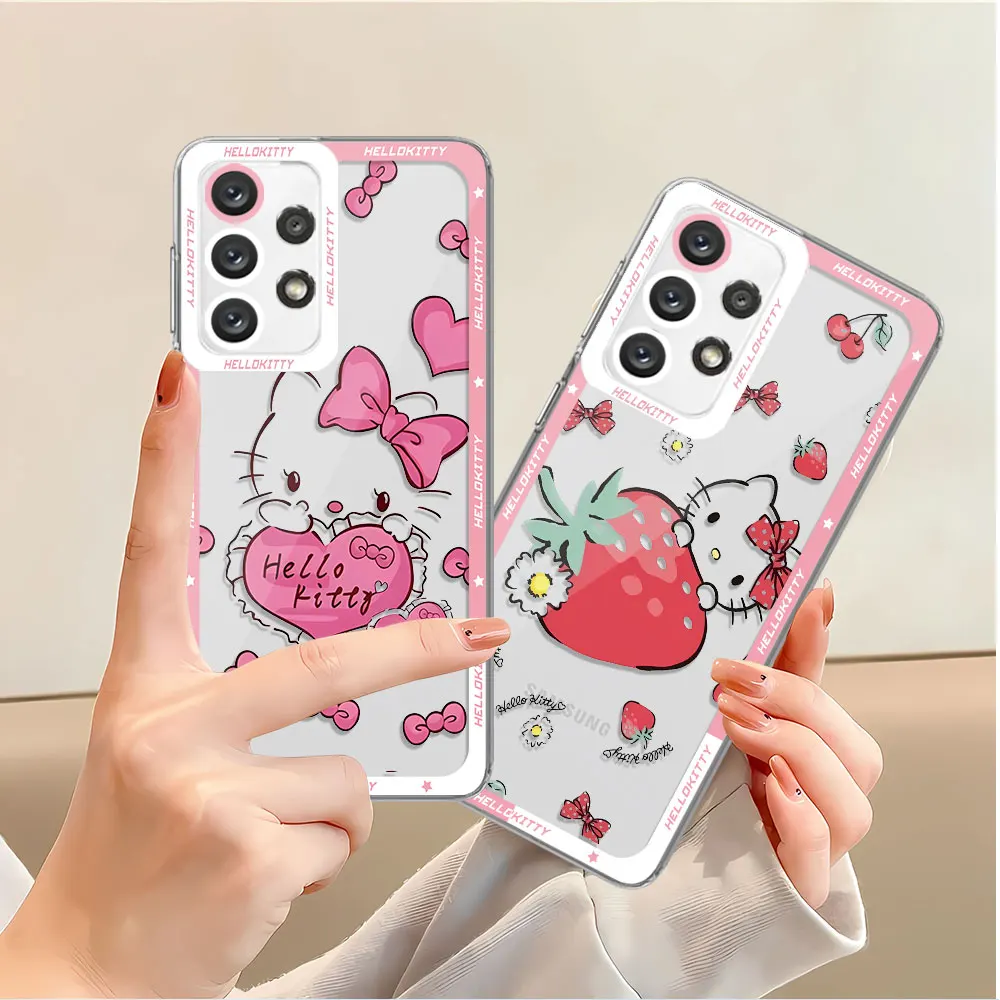 Transparent Soft Back Shell Cover Phone Case for Samsung Galaxy A52 5G A71 A31 A50 A21s A51 4G A12 A32 A22 A72 Hellokitty Cute