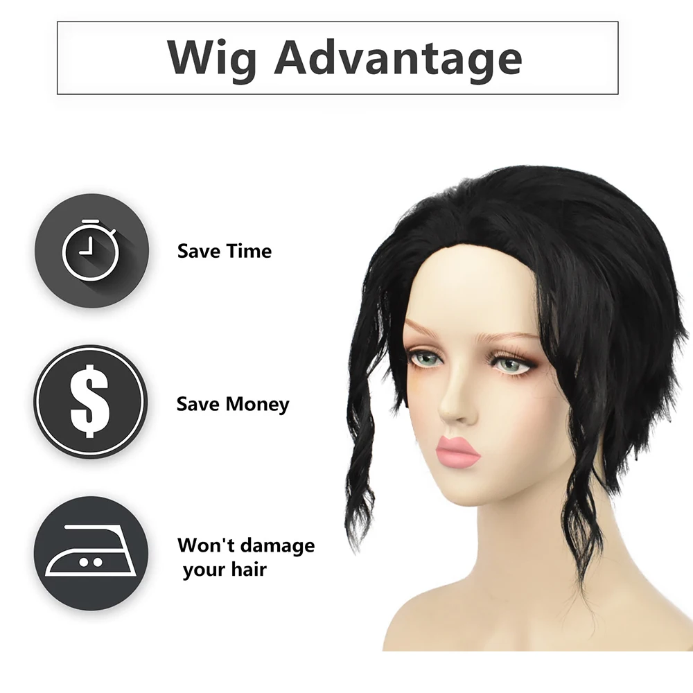 أنيمي Muzan Kibutsuji تأثيري الشعر الاصطناعية 12 بوصة أسود منتصف جزء قصير مجعد الشعر اليومي شعر مستعار للحفلات ارتفاع درجة الحرارة الحرير #3