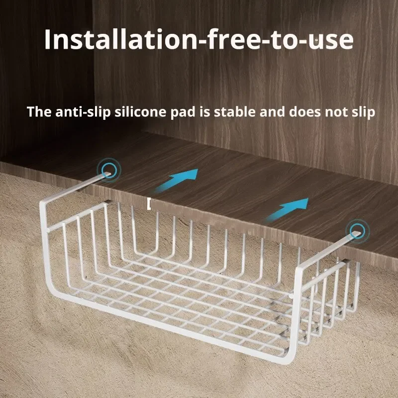 سلة تخزين شبكية معلقة ذات سعة كبيرة تحت الخزانة منظم مثبت على الحائط لخزانة المطبخ والحمام والمنزل