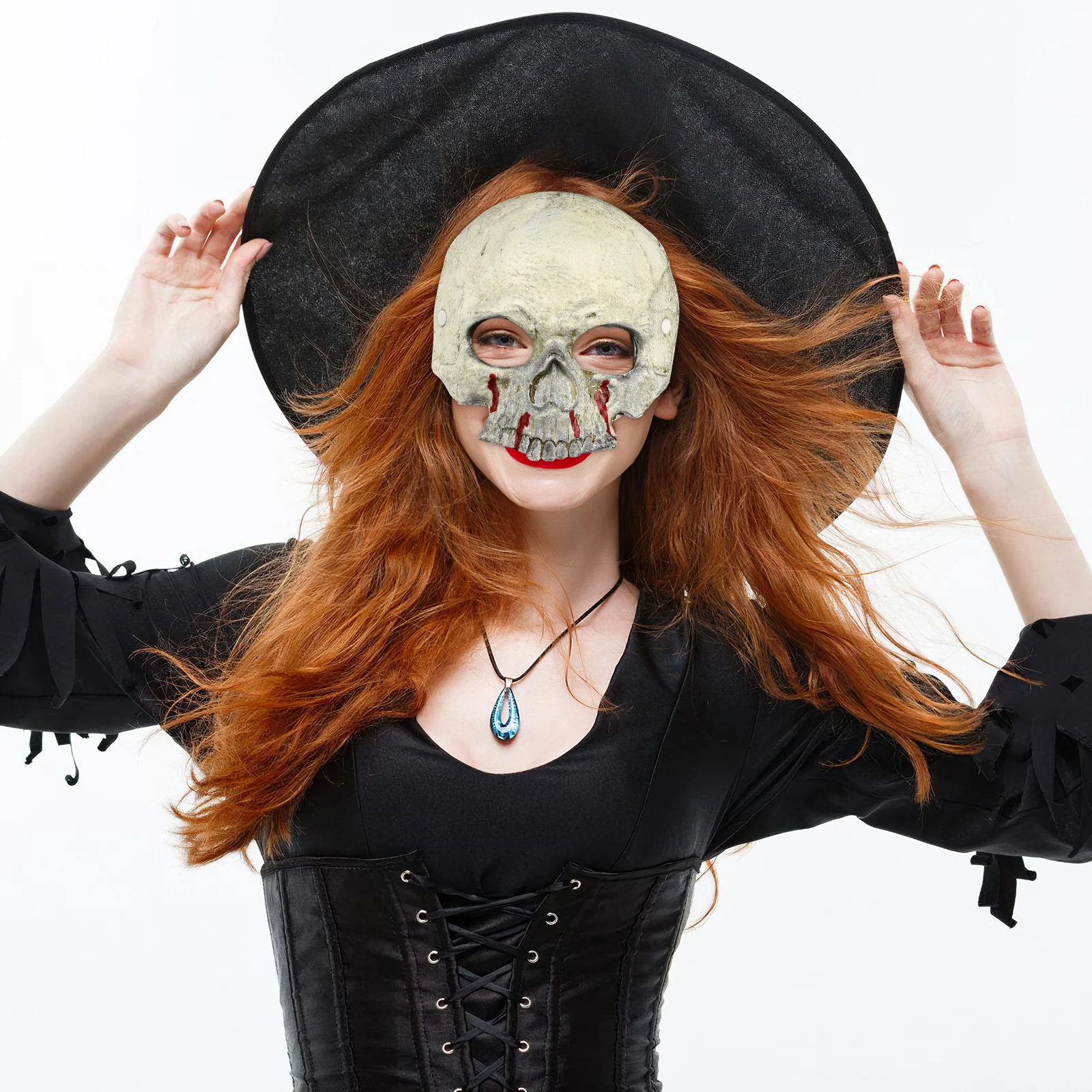 

Bloodied Skull Half Face Mask Halloween Horror Decoration Scary Masquerade Costume Party Cosplay Festival Wearable