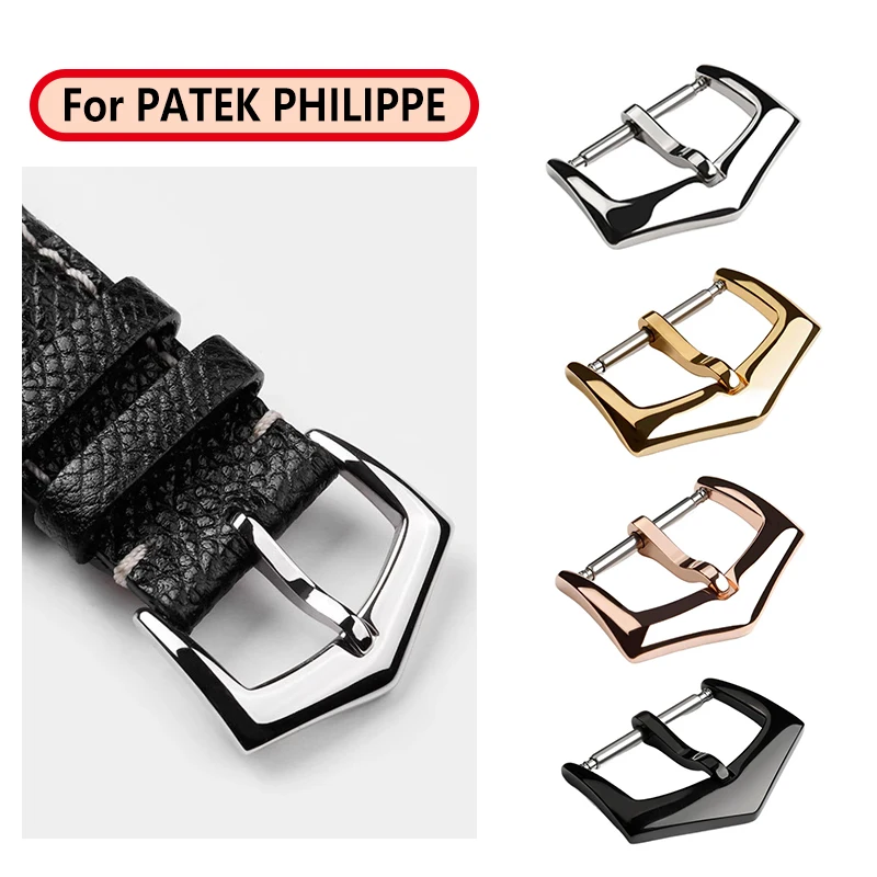 Faixa de relógio fivela de metal para patek philippe 16mm 18mm couro silicone náilon pulseira feminina masculino prata sólida fecho de aço inoxidável