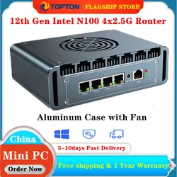 4x i226 2,5G LAN 12. Generation Intel N100 Firewall Router Aluminium mit Lüfter Celeron N5105 J4125 pfSense PVE Computer Firewall Mini PC