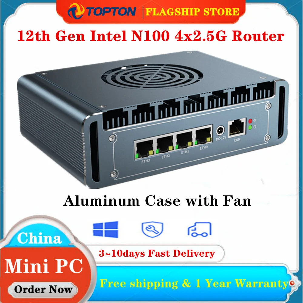 4x i226 2.5G LAN 12th Gen Intel N100 Firewall Router Aluminum with Fan Celeron N5105 J4125 pfSense PVE Computer Firewall Mini PC