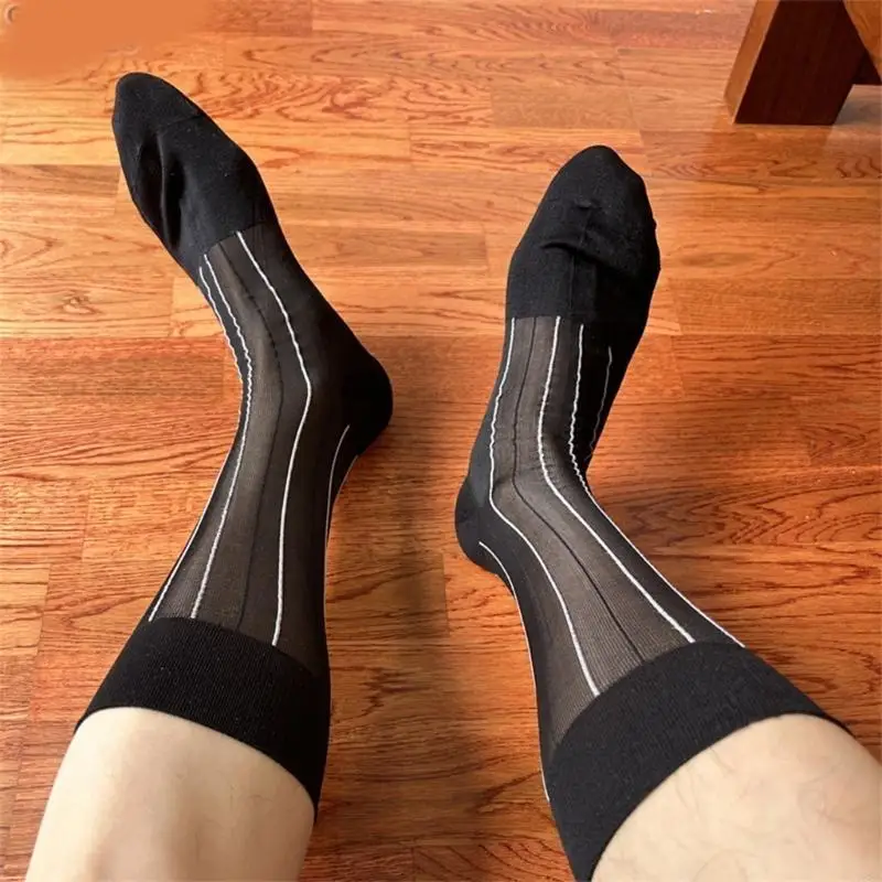 Y88A Men elegantes Vestidos negocios Calcetines Contraste Color Patrón acanalado Calcetines traje formal