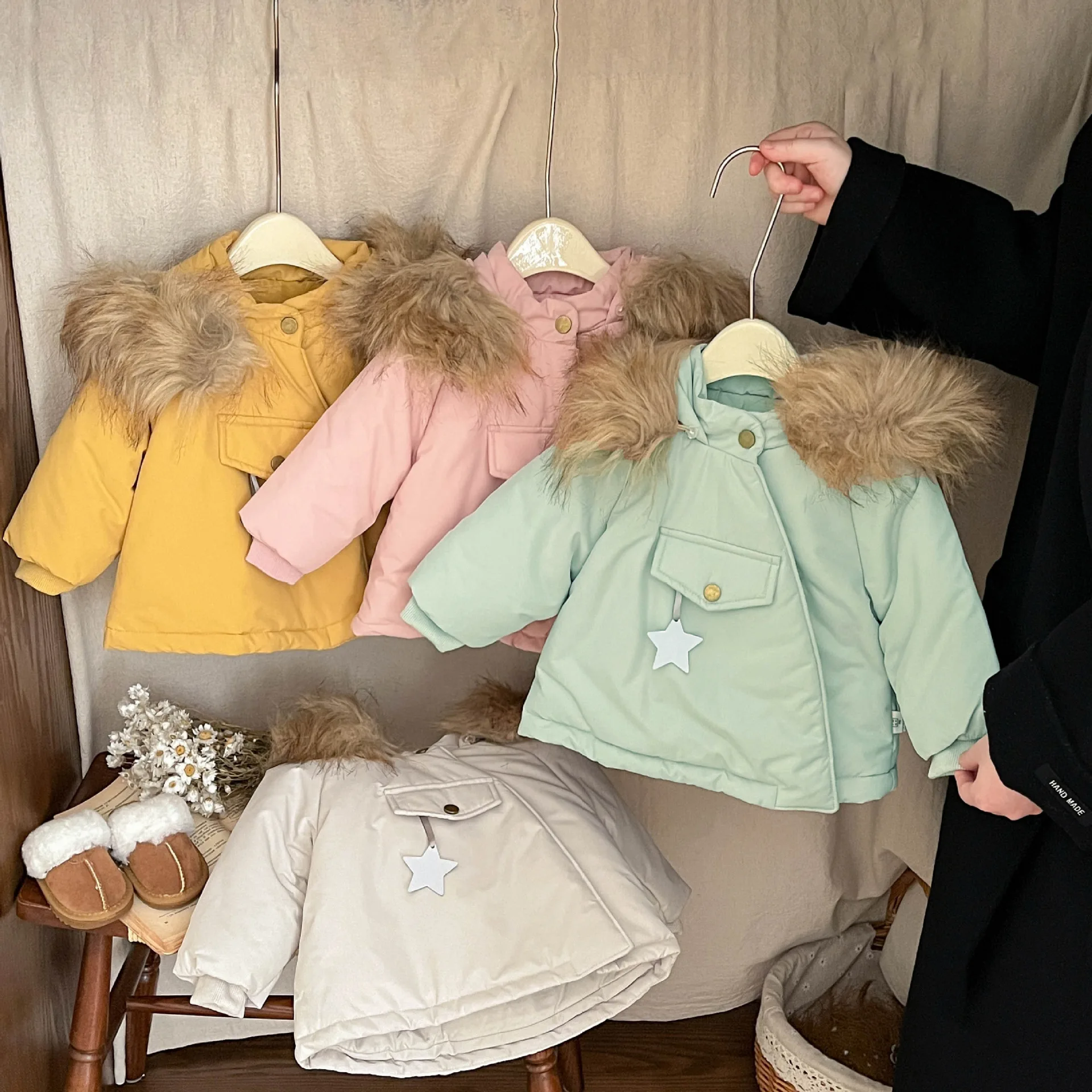 

Coat Quilted Thickened Warm Cotton-padded Jacket Top Grils Children New Winter Sweet Cute Fashionable Outwear Soft