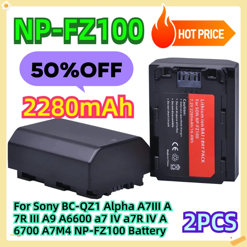 

For Sony BC-QZ1 Alpha A7III A7R III A9 A6600 a7 IV a7R IV A6700 A7M4 NP-FZ100 Battery 2280mAh 2pcs