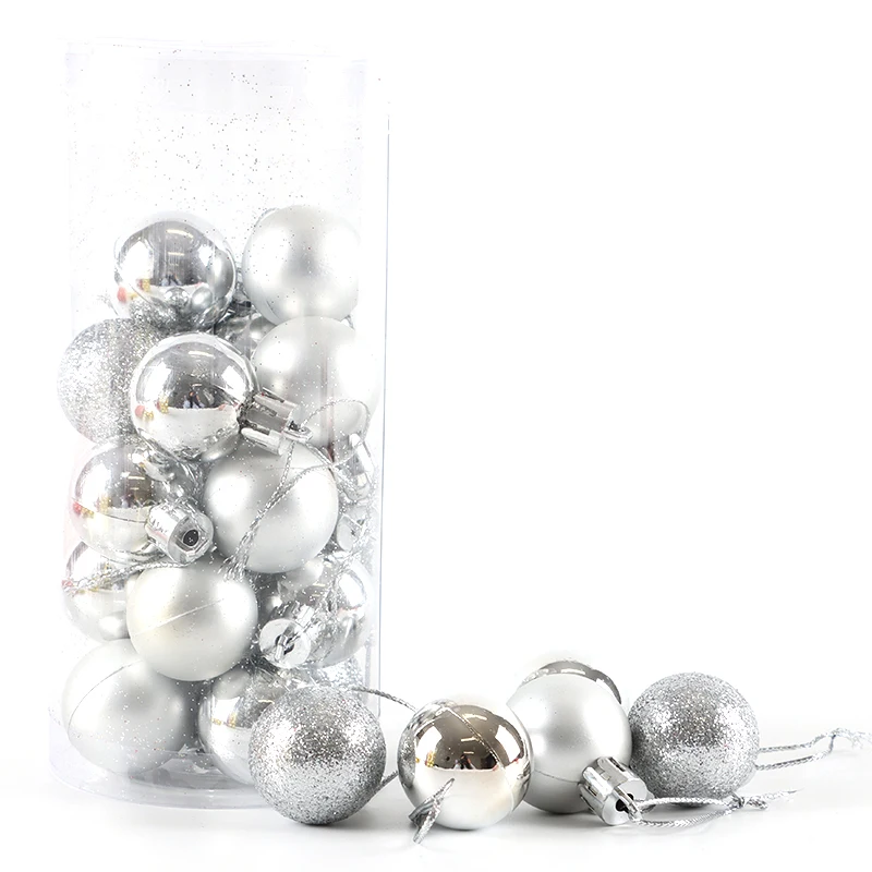 (24 unids/bolsa) cubo de decoración navideña de 28mm colgante de bola silenciosa brillante colgantes de árbol de Navidad decoraciones de escena de ventana de Año Nuevo Prop