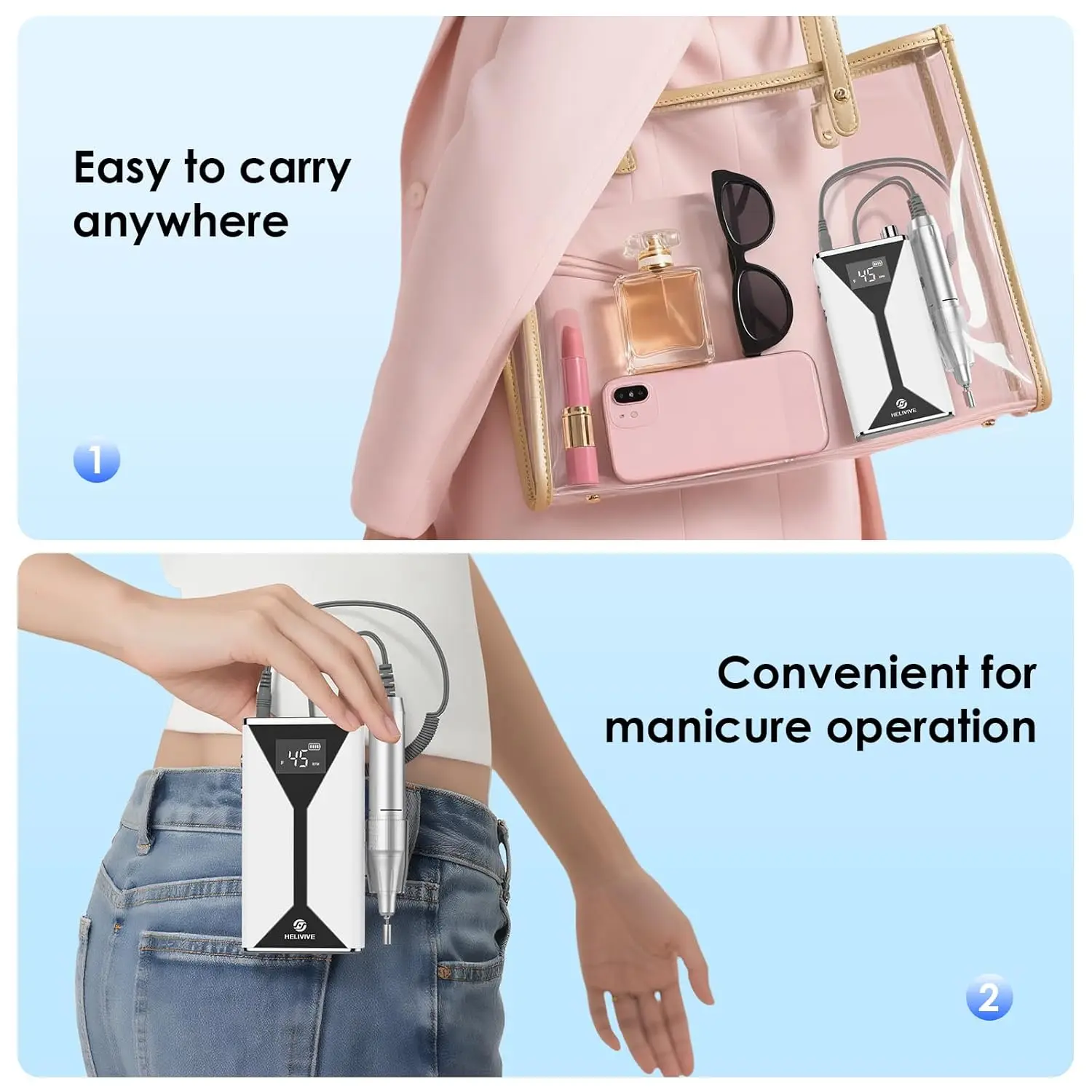 Trapano per unghie a batteria da 45000 giri/min con 11 punte, lima per unghie elettrica ricaricabile portatile per la rimozione dello smalto gel