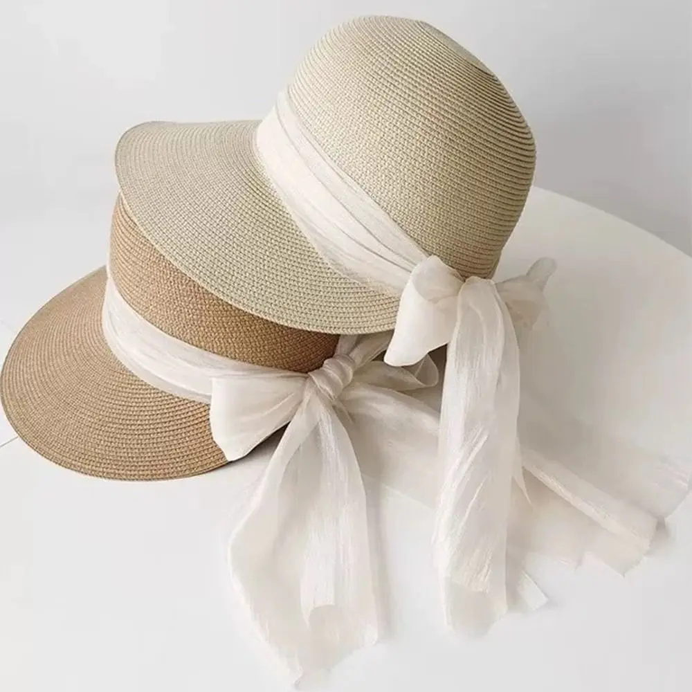 

Fashion UV Protection Woman's Straw Hat Wide Brim Lace Brim Sunshade Cap Foldable Sun Protection Cap