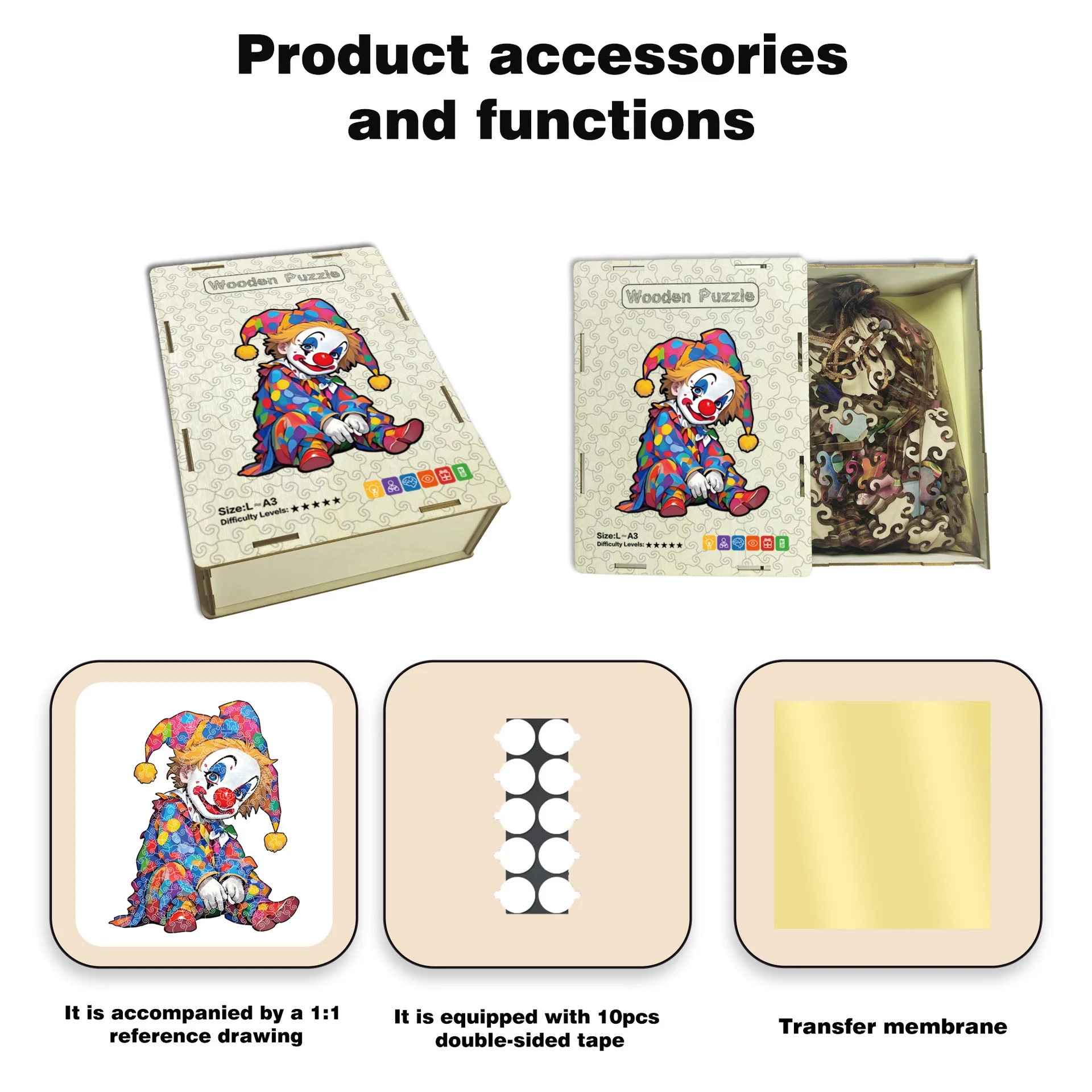 113/210pcs Wooden Clown Irregular Shaped Puzzle Jigsaw Puzzle Stress-Relieving Game Birthday Xmas Gifts For Kids & Adults