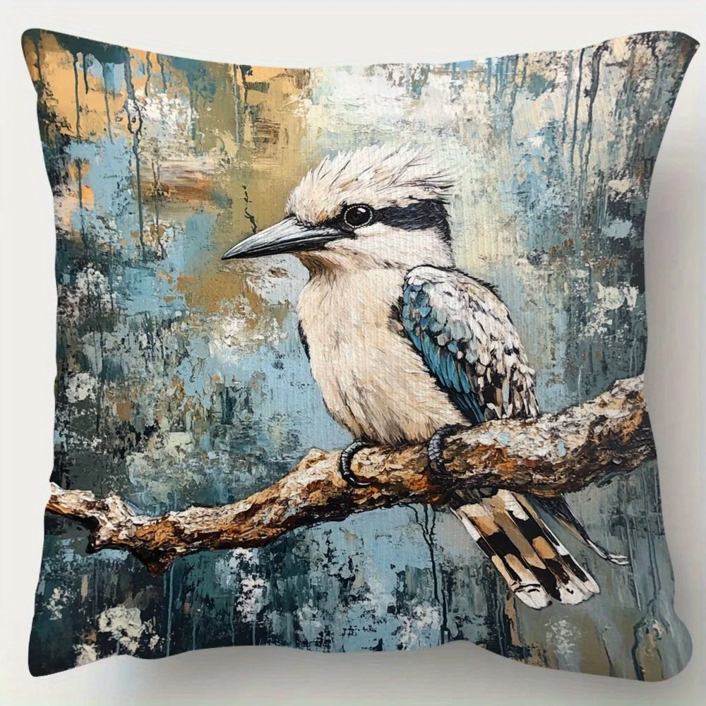 1pc 2D Flat Pillow Not Included Laughing Kookaburra Branch Painting Cushion Cover Plush Australian Wildlife Decor Gift Case