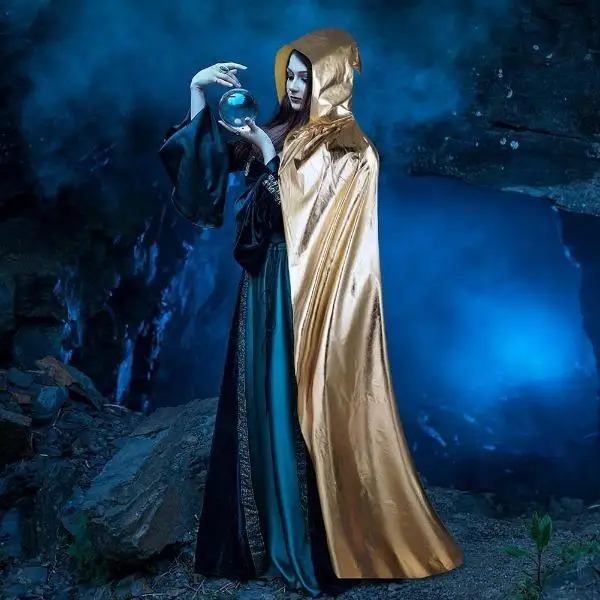 Capa de Tecido Brilhante de loween com Capuz e Cinto, Fsia para Apresentações, Chapéu iado, Roupa Tradicional Chines...