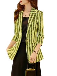 Blazer mit halben Ärmeln für Frauen, grüner und blauer Streifen, Einzel knopf, formelle Jacke für Frauen, Sommer-und Frühlings mantel