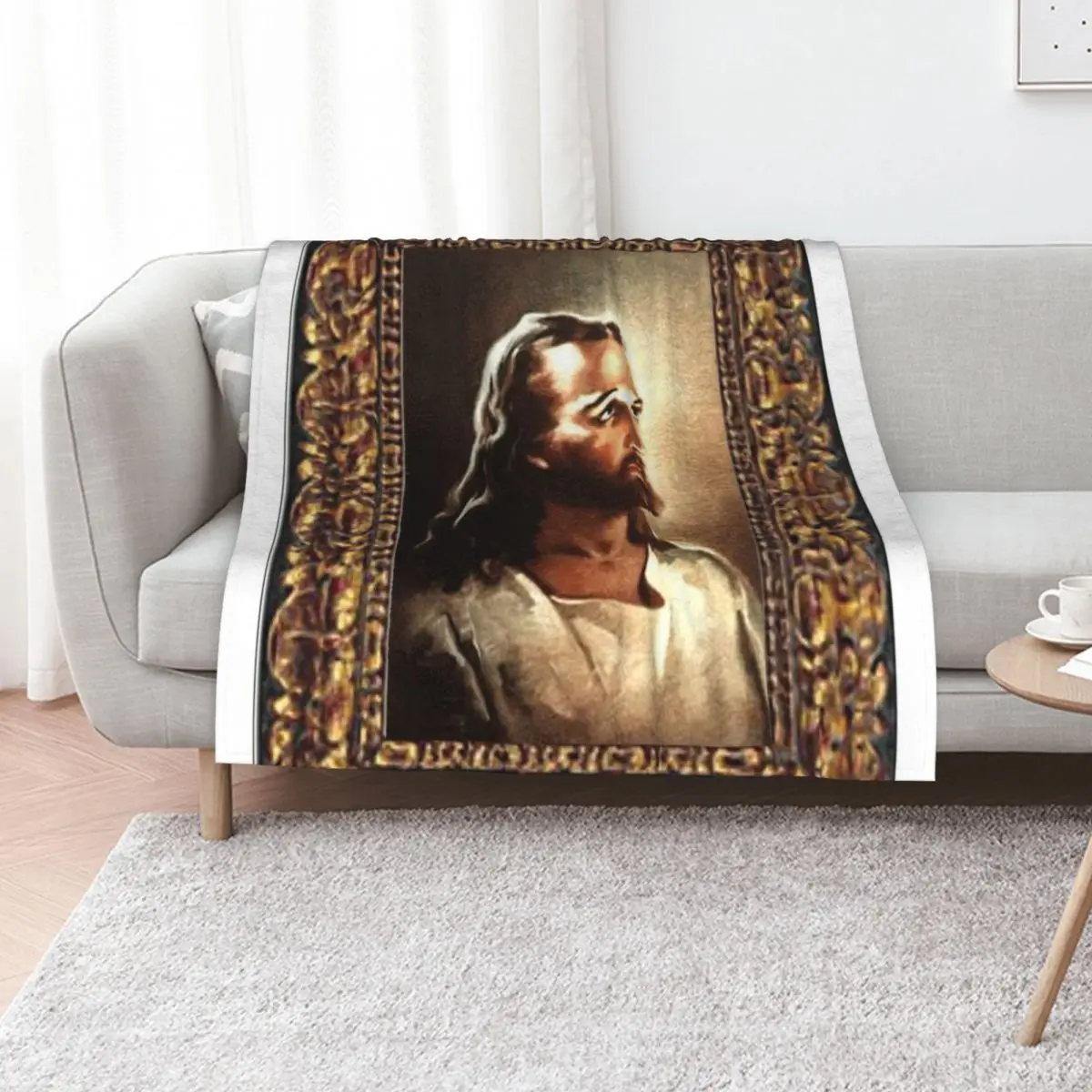 

WARNER SALLMAN'S JESUS FRAMED Throw Blanket Flannel Sleeping Bag Polar Bed covers Blankets