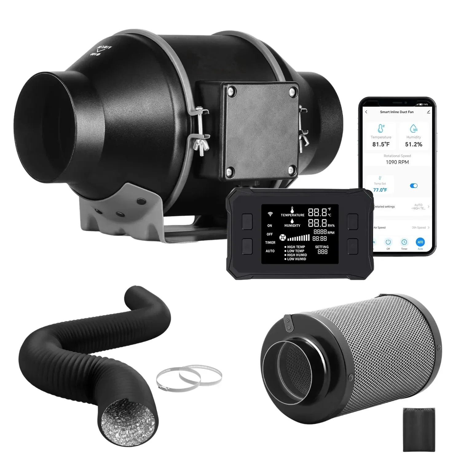 BAVA 2024 Alexa 8 pollici APP Smart In linea Ventola da condotto Regolatore di umidità della temperatura Ventola dell'aria di scarico per la ventilazione delle piante