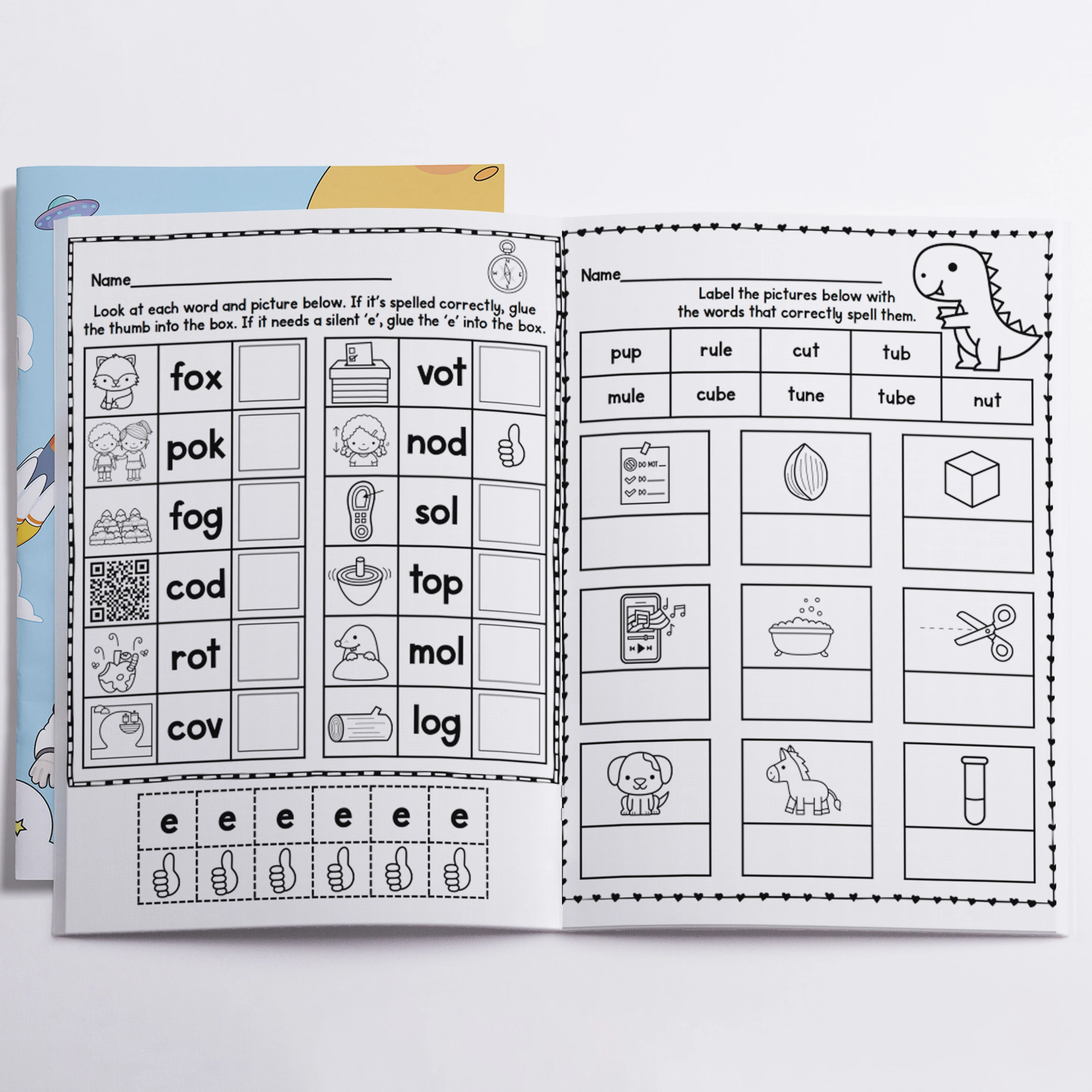 Kids English Word Coloring Workbook, Cute Cartoon Designs, Preschool Educational Activity Book for Fun English Learning