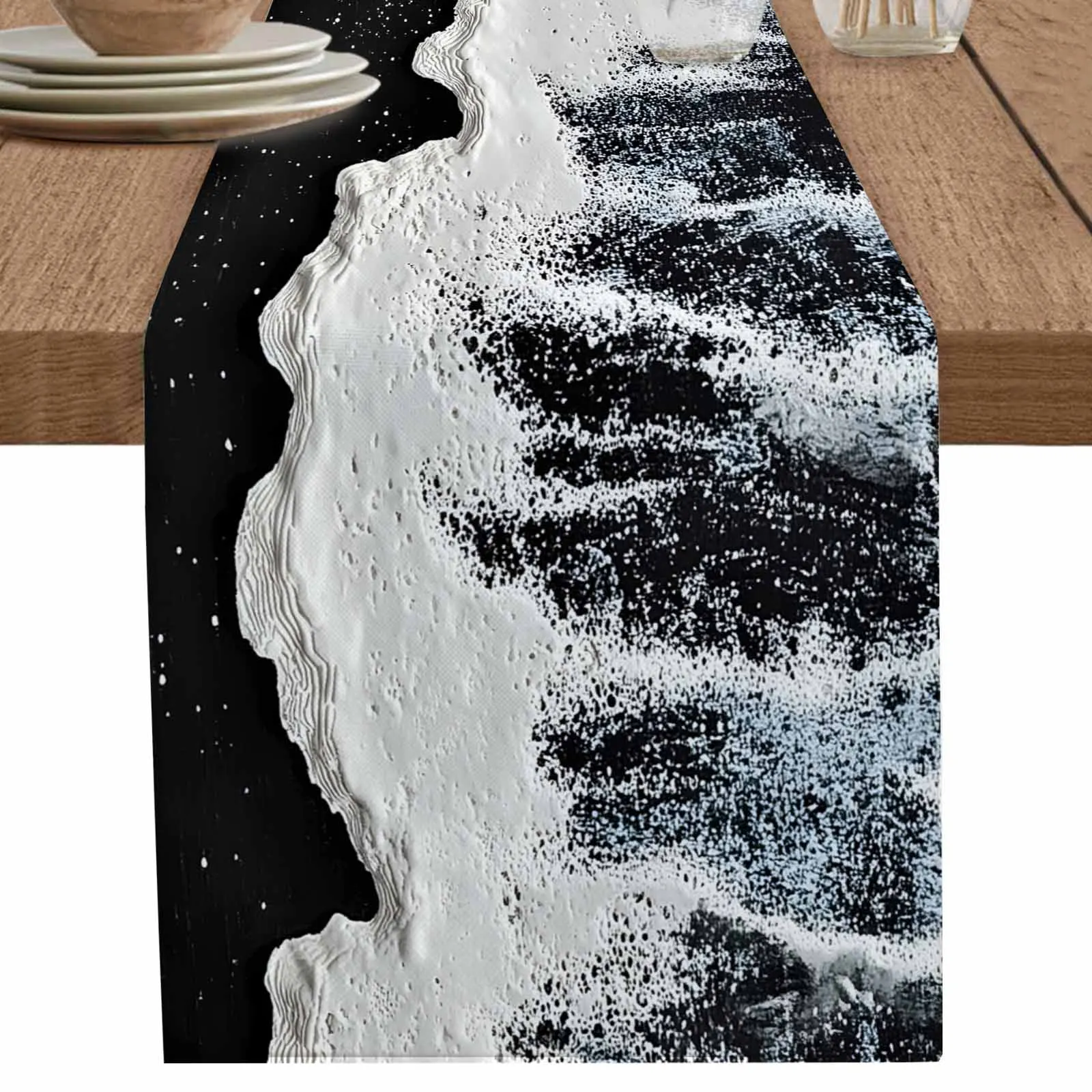 Wave Effect Black And White Art Runner Wedding Decor Table Cover Holiday Party Coffee Table Decoration Tablecloth