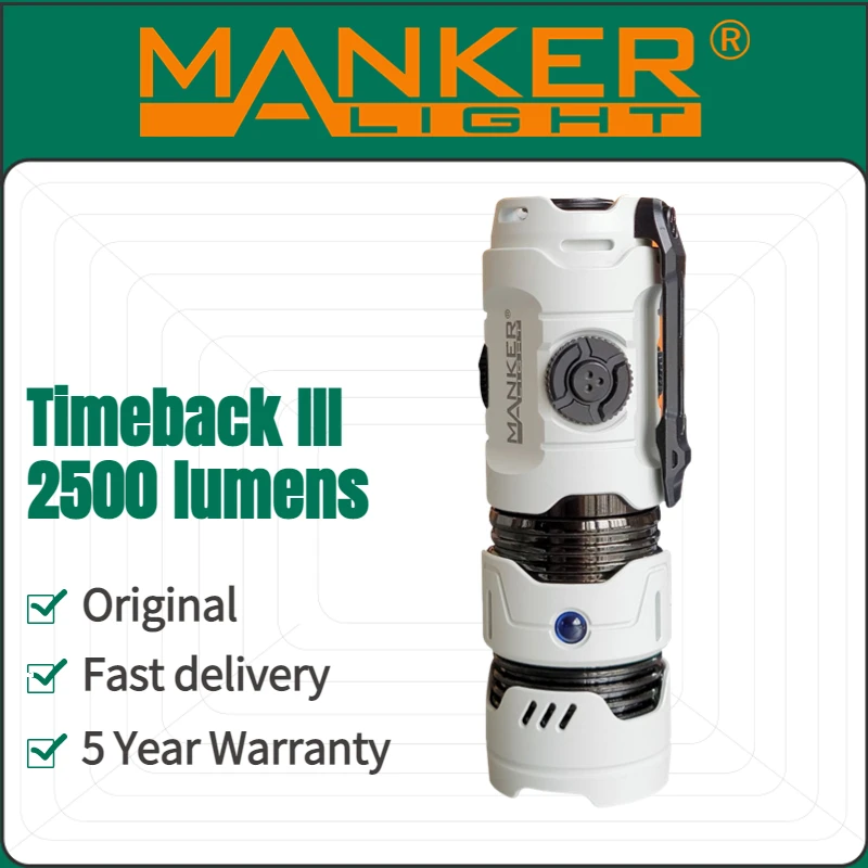 manker timeback iii bolso edc lanterna fonte led 2500 lumen tocha recarregavel 183500 bateria para auto defesa pcs 01