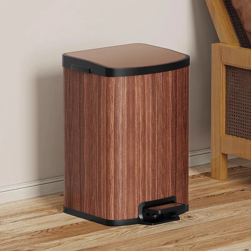 Modern Pedal Trash Can Anti Odor Trash Bin Kitchen Wood Grain Litter Bins with Lid Minimalist Dual-bucket Design Wastebasket