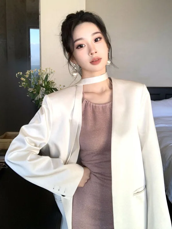 

Casual Commute Style Women's Vest Coat V-Neck Open Cardigan Spring 2025 New Korean Design Versatile Long Sleeve Color