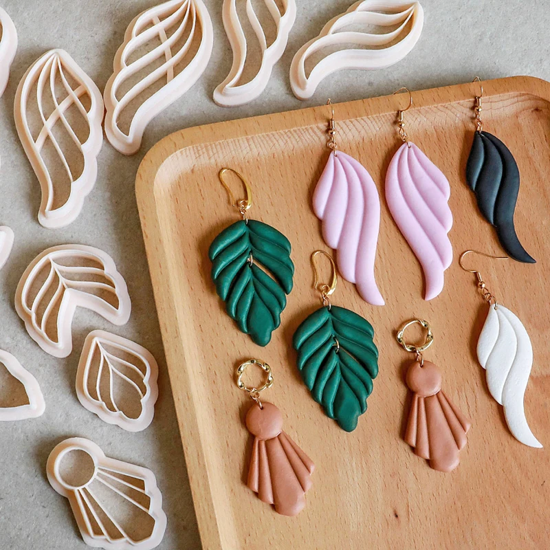 Green Plant Leaves Shape Polymer Clay Cutters Flowers Dangle Clay Embossing Pottery Clay Earring Jewelry Pendant Making Tools