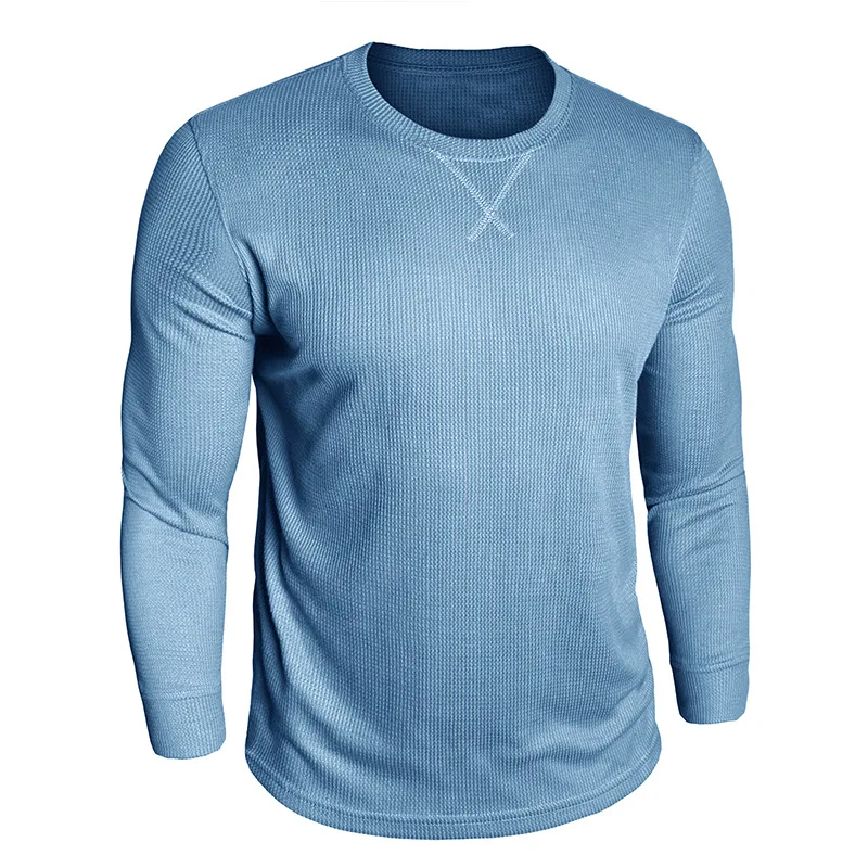 

Men's Long-sleeved Round Neck T-shirt European and American Men's Autumn and Winter Waffle Bottoming Shirt Top