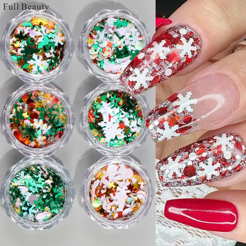 Autocollants de visage de noël, paillettes blanches, autocollants décoratifs pour bijoux d'ongles, autocollant flocon de neige d'hiver