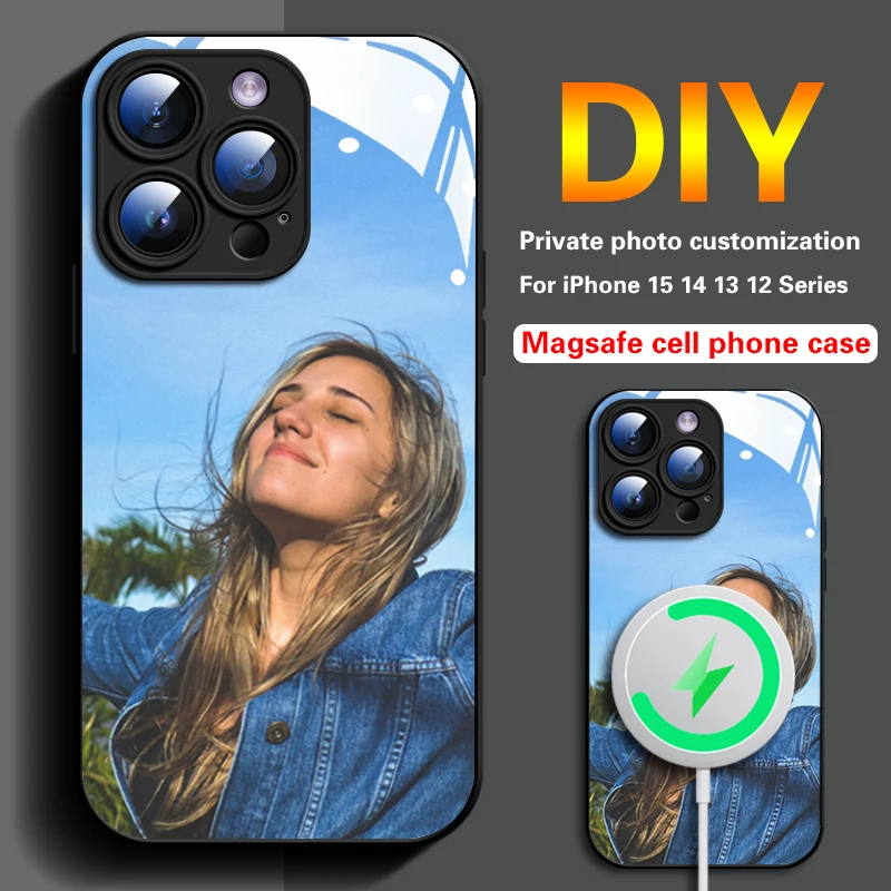 DIY für iPhone 16 15 14 13 12 Pro Max Plus Magnetische Anziehung Private Bildanpassung Gehärtetes Glas Handy-Schutz