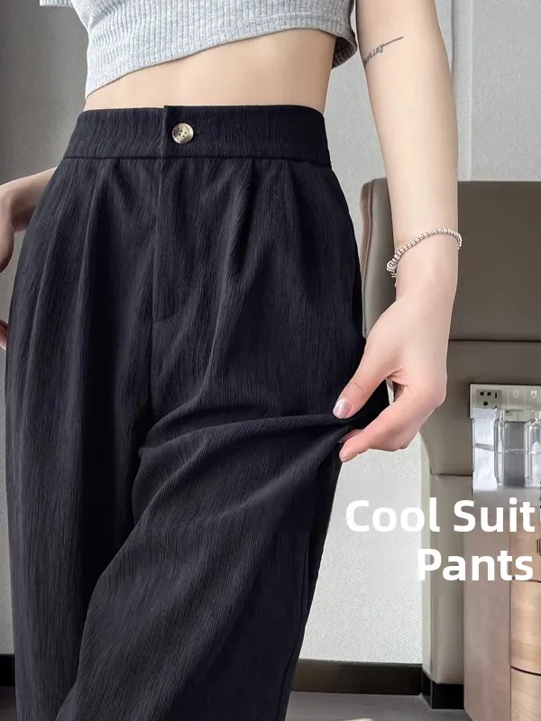 

High Waist Slim Fit Straight Leg Casual Wide Leg Pants Women's Summer Thin Version Tailor Made Trousers for Young Girls