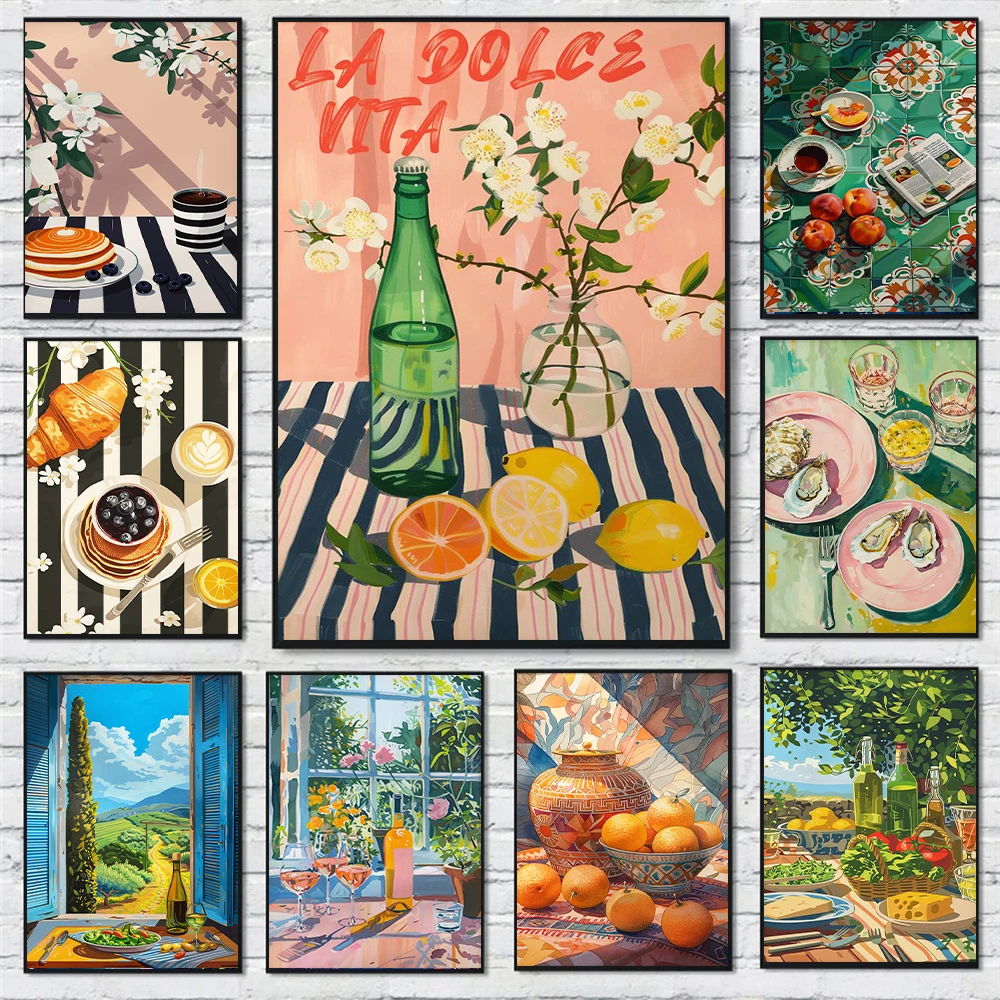 Food Wall Art Posters Vintage Kitchen Wall Prints Poster Room Decor Bar Cart Prints Food Painting Printable Kitchen Gift Art