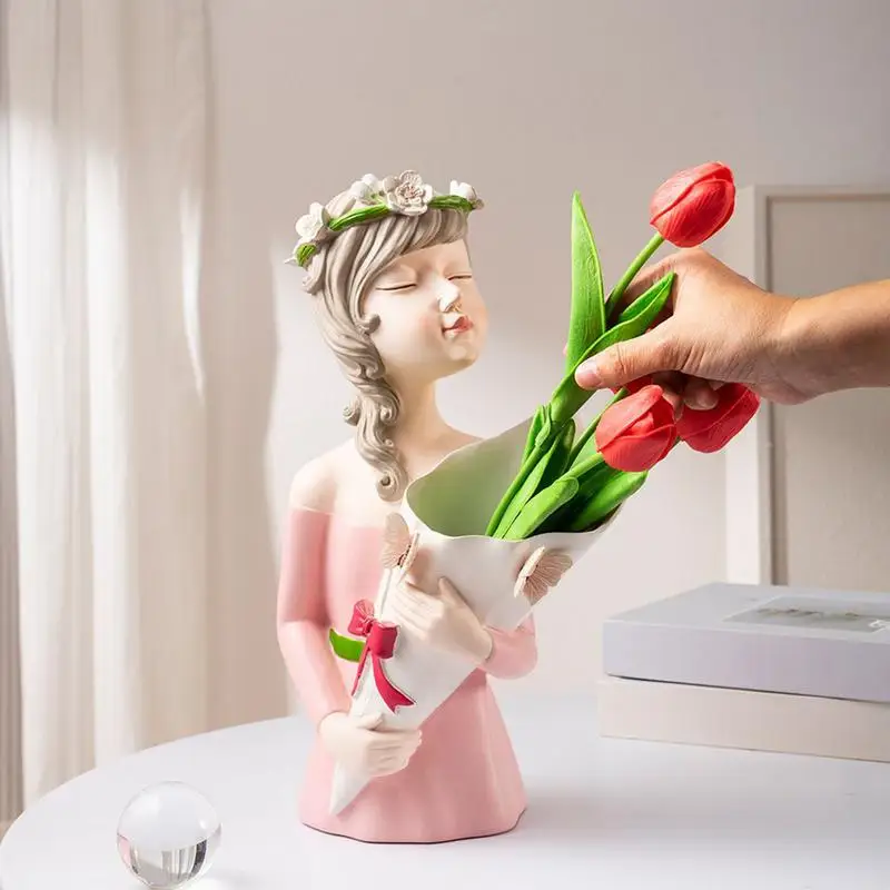 

Vase For Flower Resin Artistic Girl Figurine Vase Female Sculpture Desktop Planter Aesthetic Decorative Modern Floral Holder For